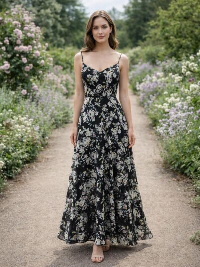 Black Prom Dress  3D Floral Applique