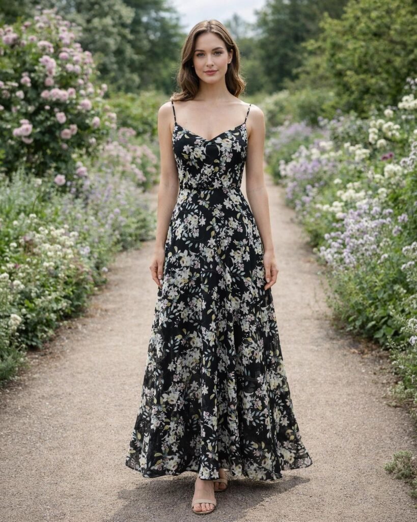 Black Prom Dress  3D Floral Applique