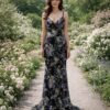 Black Prom Dress 3D Floral Applique