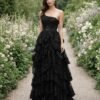Black Prom Dress 3D Floral Applique