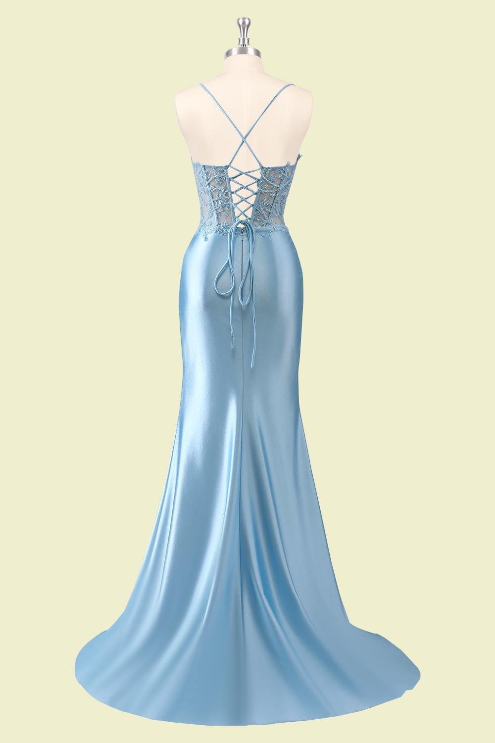 Blue Prom Dress 2026 Regencycore Lace, Custom Made Satin Evening Gown, Formal Gala Wear - Image 4