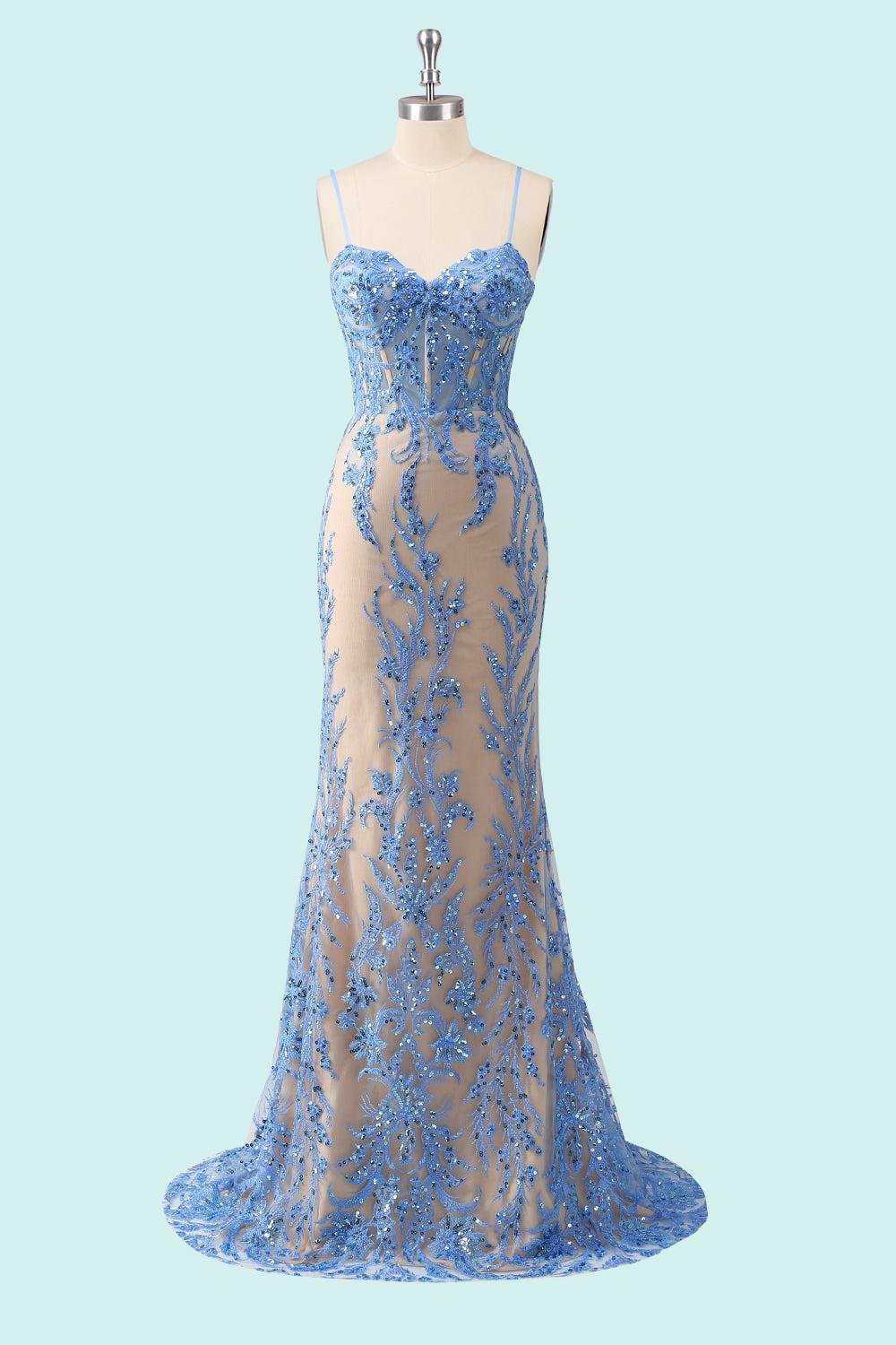 Blue Prom Dress 2026 Regencycore Lace, Custom Made Satin Evening Gown, Formal Gala Wear - Image 5