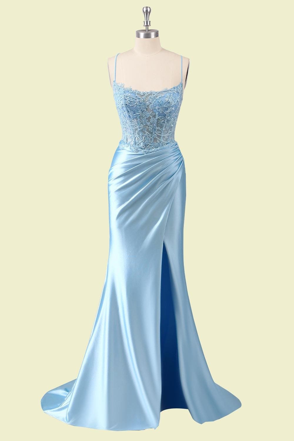 Blue Prom Dress 2026 Regencycore Lace, Custom Made Satin Evening Gown, Formal Gala Wear - Image 5
