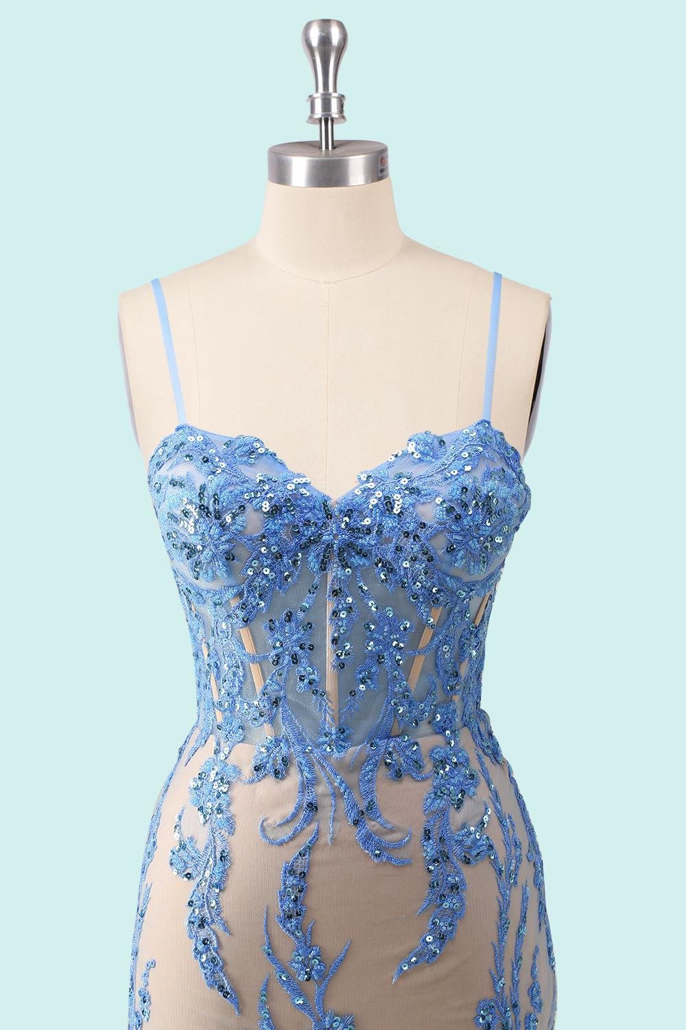 Blue Prom Dress 2026 Regencycore Lace, Custom Made Satin Evening Gown, Formal Gala Wear - Image 6