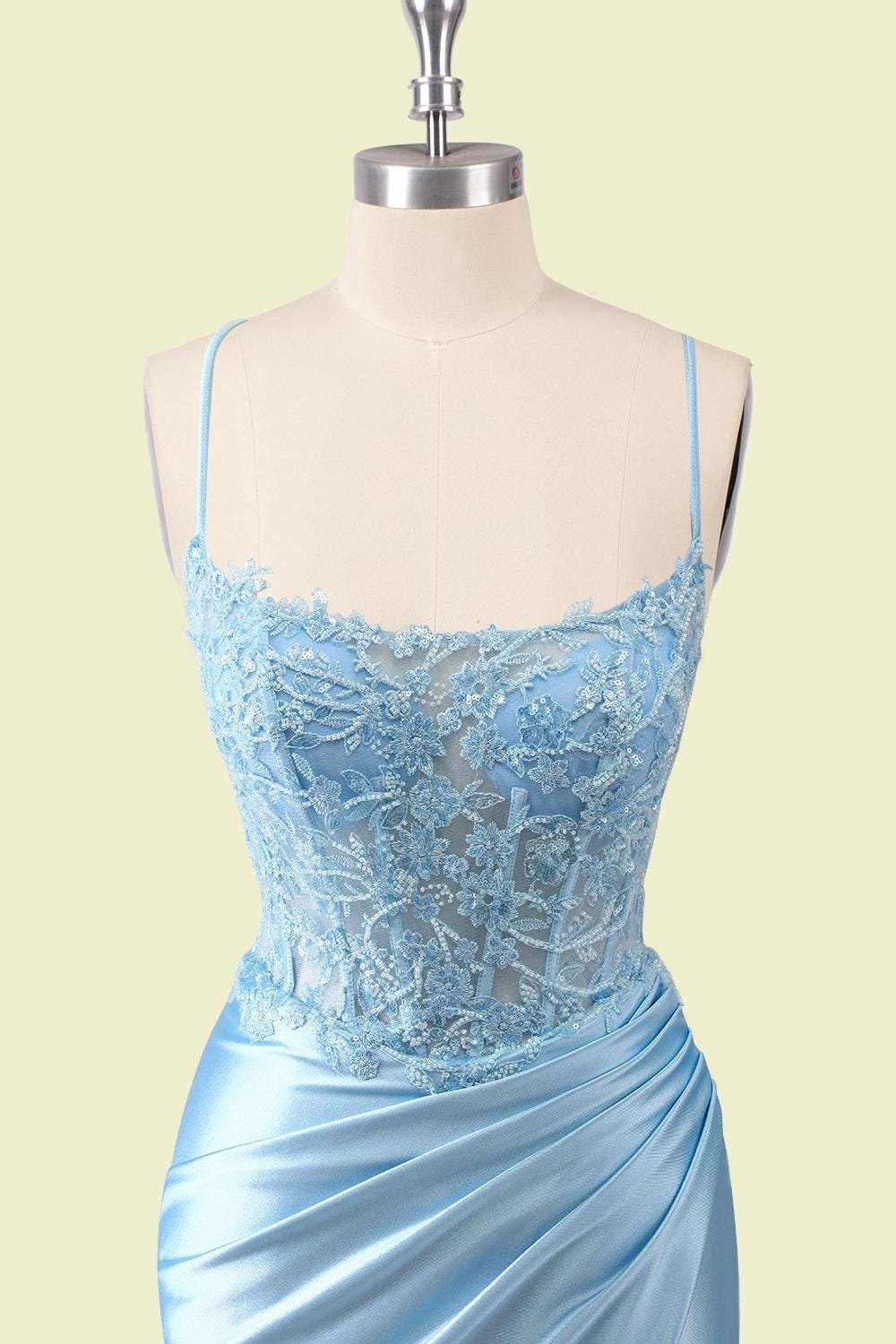 Blue Prom Dress 2026 Regencycore Lace, Custom Made Satin Evening Gown, Formal Gala Wear - Image 6