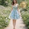 Blue Prom Dress 3D Floral Applique