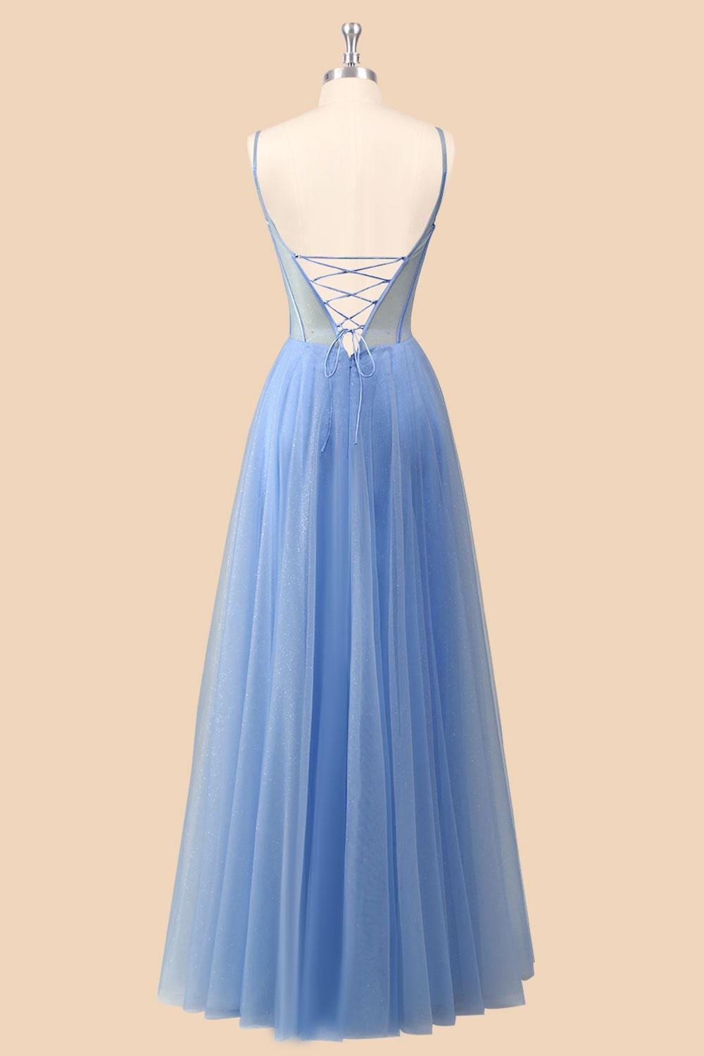 Blue Prom Dress 3D Floral Applique, Custom Made Embroidery Evening Gown, Formal Gala Wear - Image 5