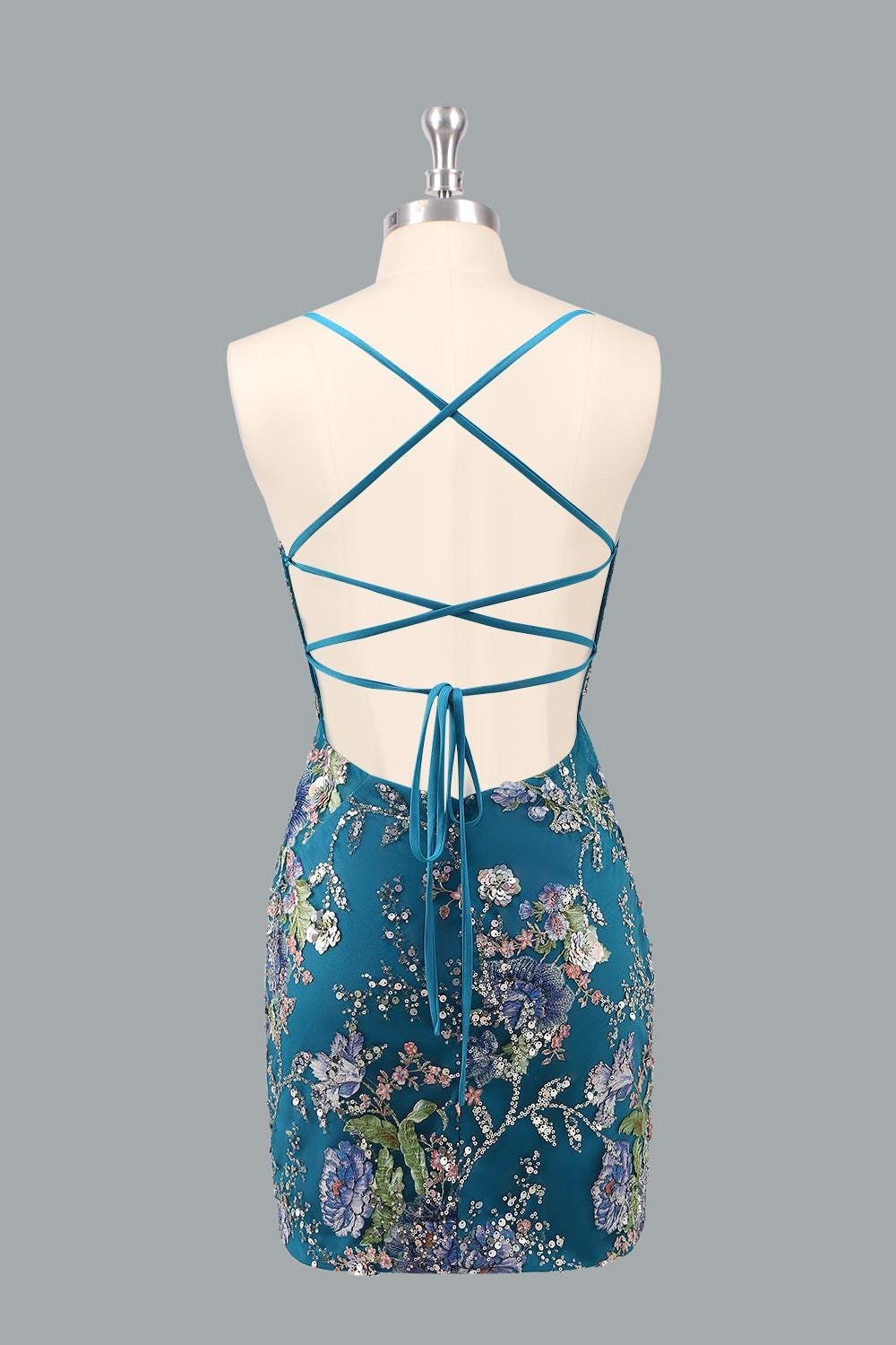 Blue Prom Dress 3D Floral Applique, Custom Made Embroidery Evening Gown, Formal Gala Wear - Image 5