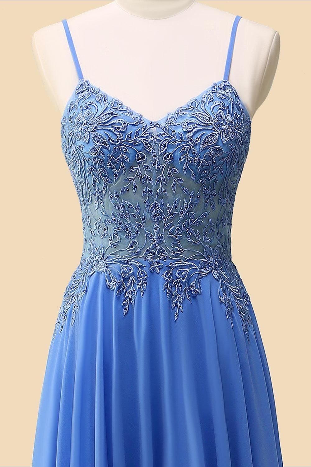 Blue Prom Dress 3D Floral Applique, Custom Made Embroidery Evening Gown, Formal Gala Wear - Image 6