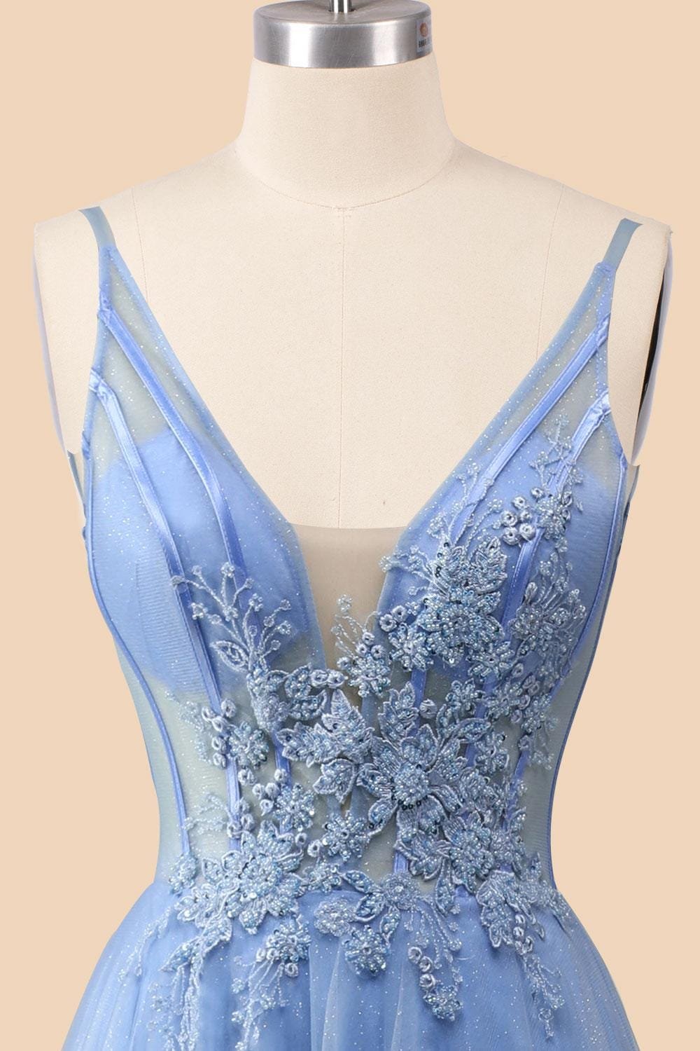 Blue Prom Dress 3D Floral Applique, Custom Made Embroidery Evening Gown, Formal Gala Wear - Image 6