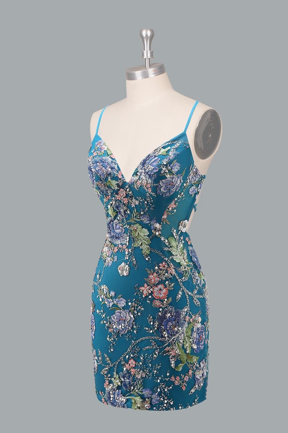 Blue Prom Dress 3D Floral Applique, Custom Made Embroidery Evening Gown, Formal Gala Wear - Image 6