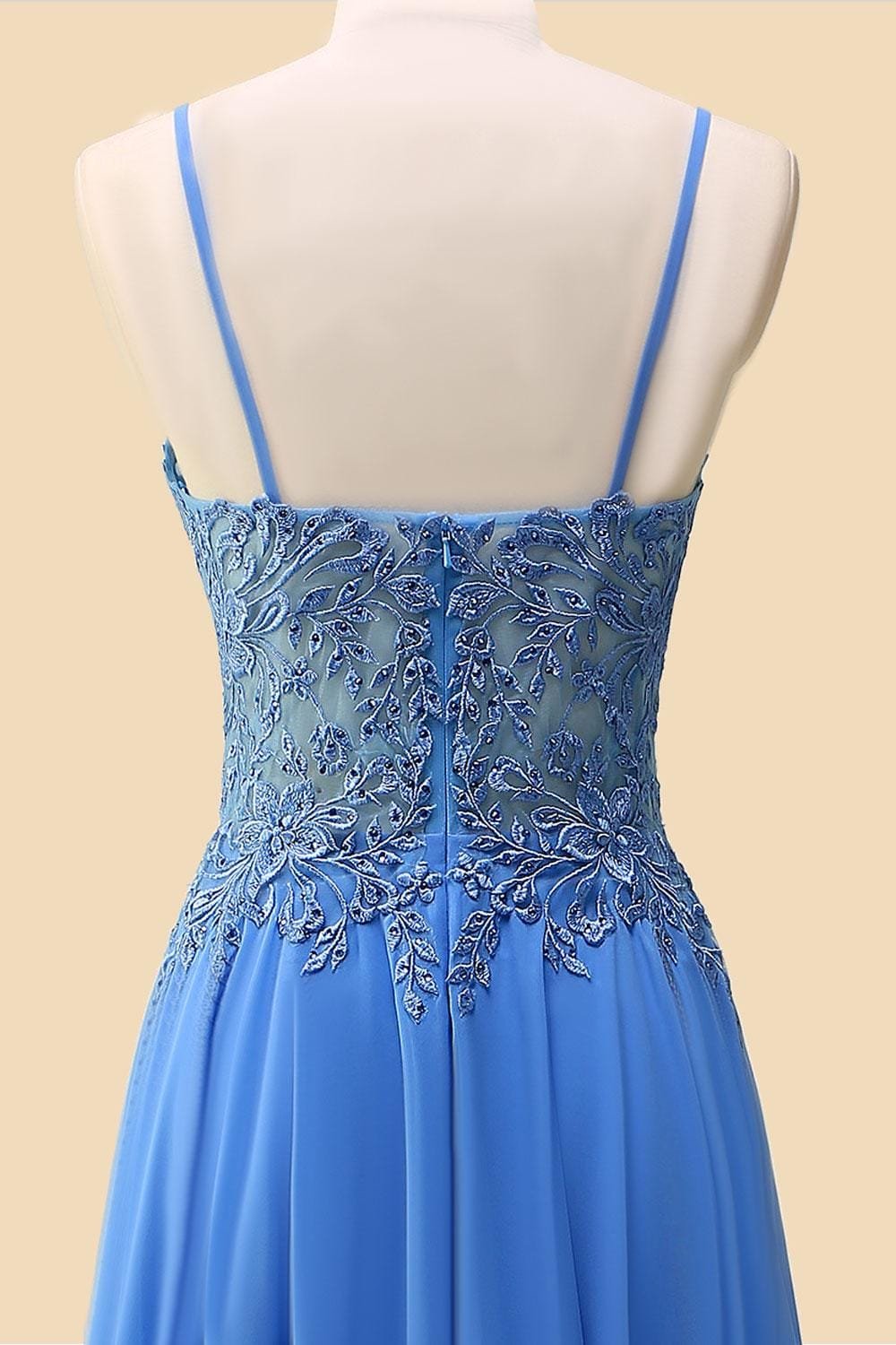 Blue Prom Dress 3D Floral Applique, Custom Made Embroidery Evening Gown, Formal Gala Wear - Image 7
