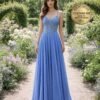 Blue Prom Dress  3D Floral Applique