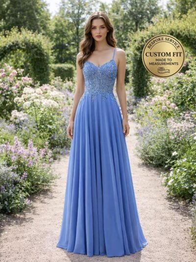 Blue Prom Dress  3D Floral Applique