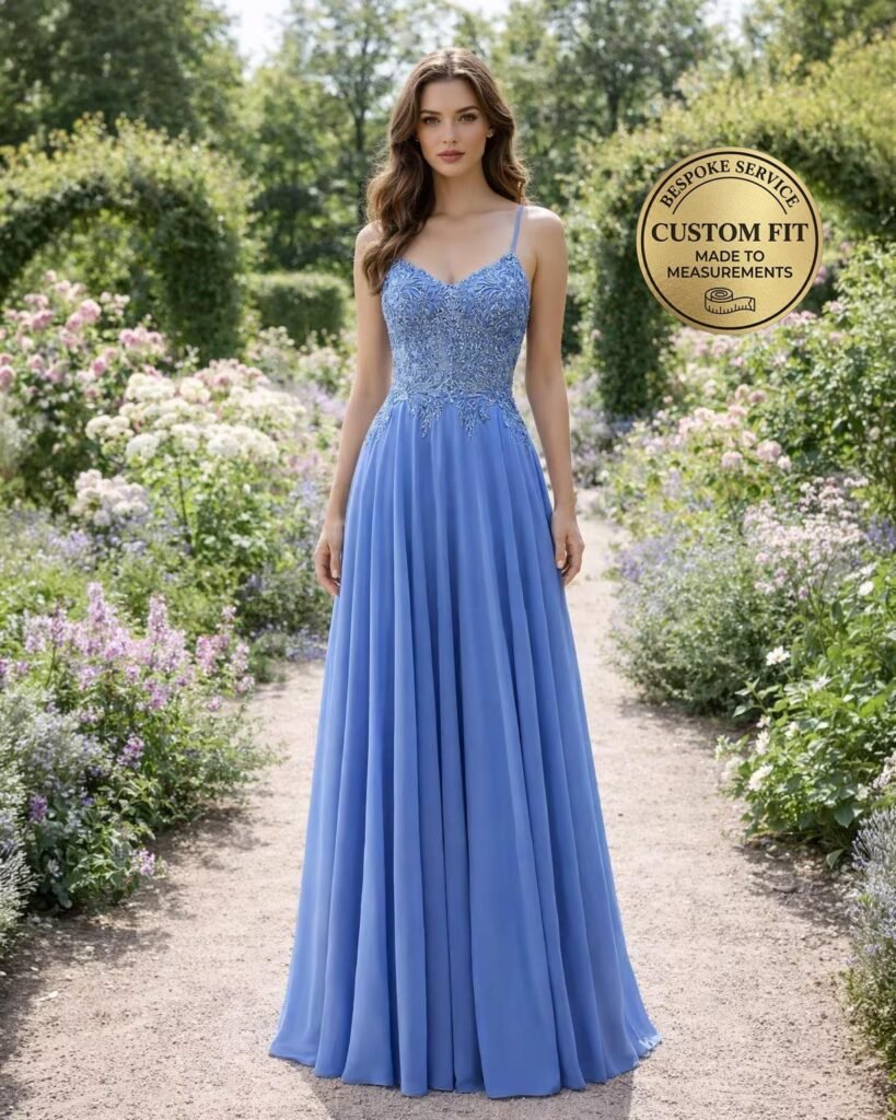 Blue Prom Dress 3D Floral Applique