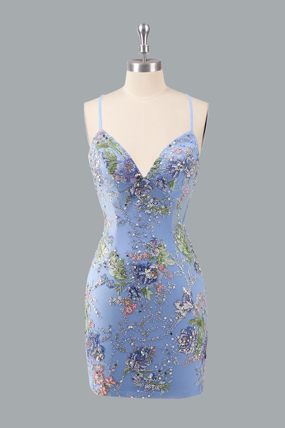 Blue Prom Dress 3D Floral Applique, Custom Made Embroidery Evening Gown, Formal Gala Wear - Image 8