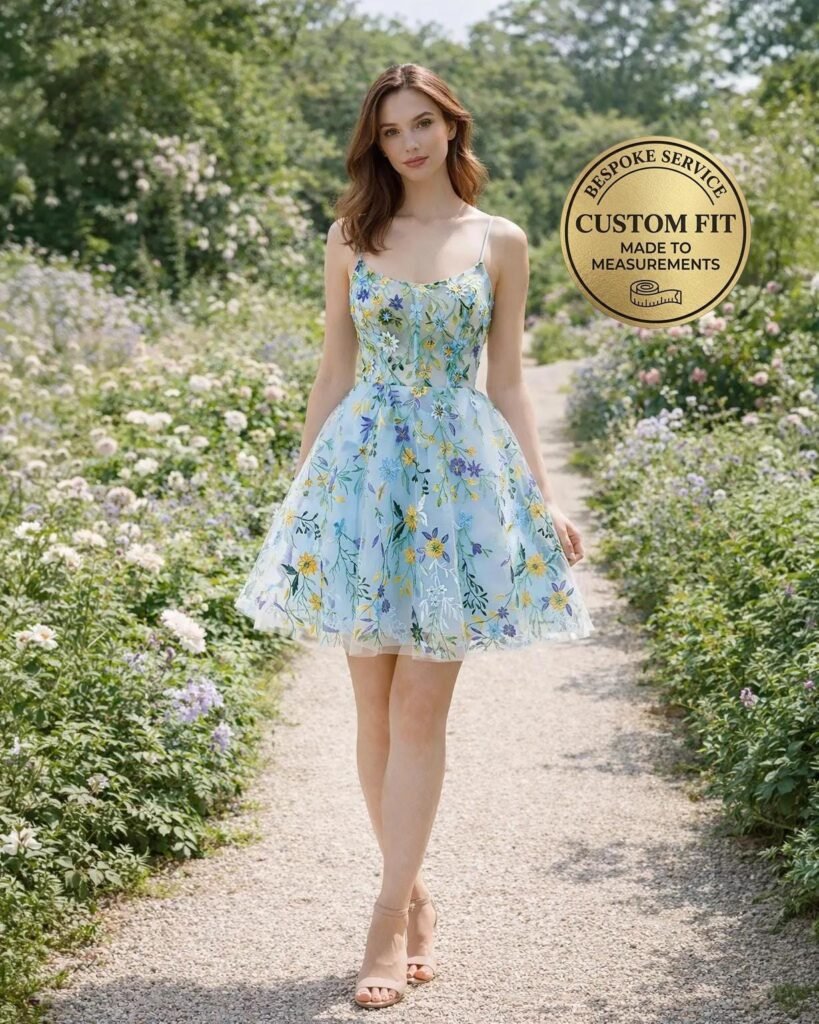 Blue Prom Dress 3D Floral Applique