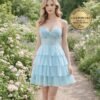 Blue Prom Dress  3D Floral Applique