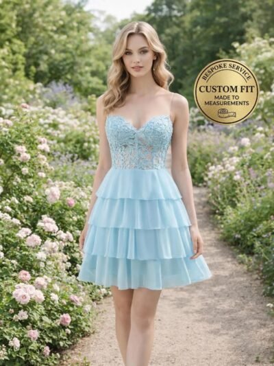 Blue Prom Dress  3D Floral Applique