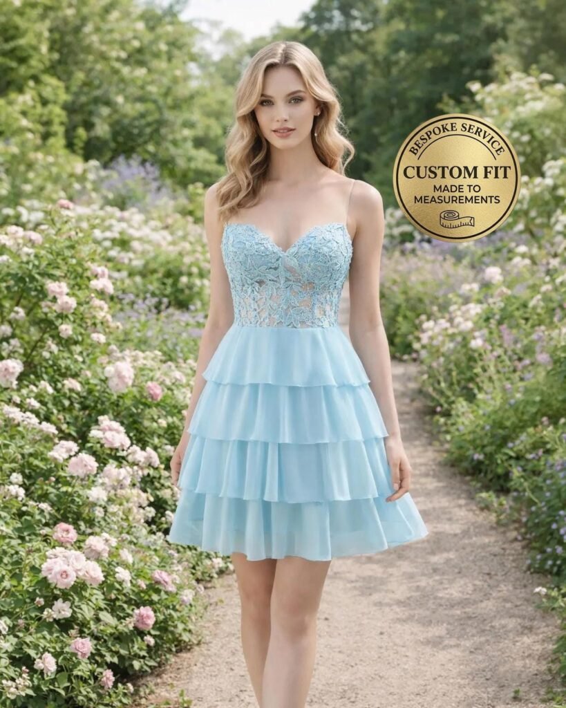 Blue Prom Dress  3D Floral Applique