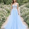 Blue Prom Dress  3D Floral Applique