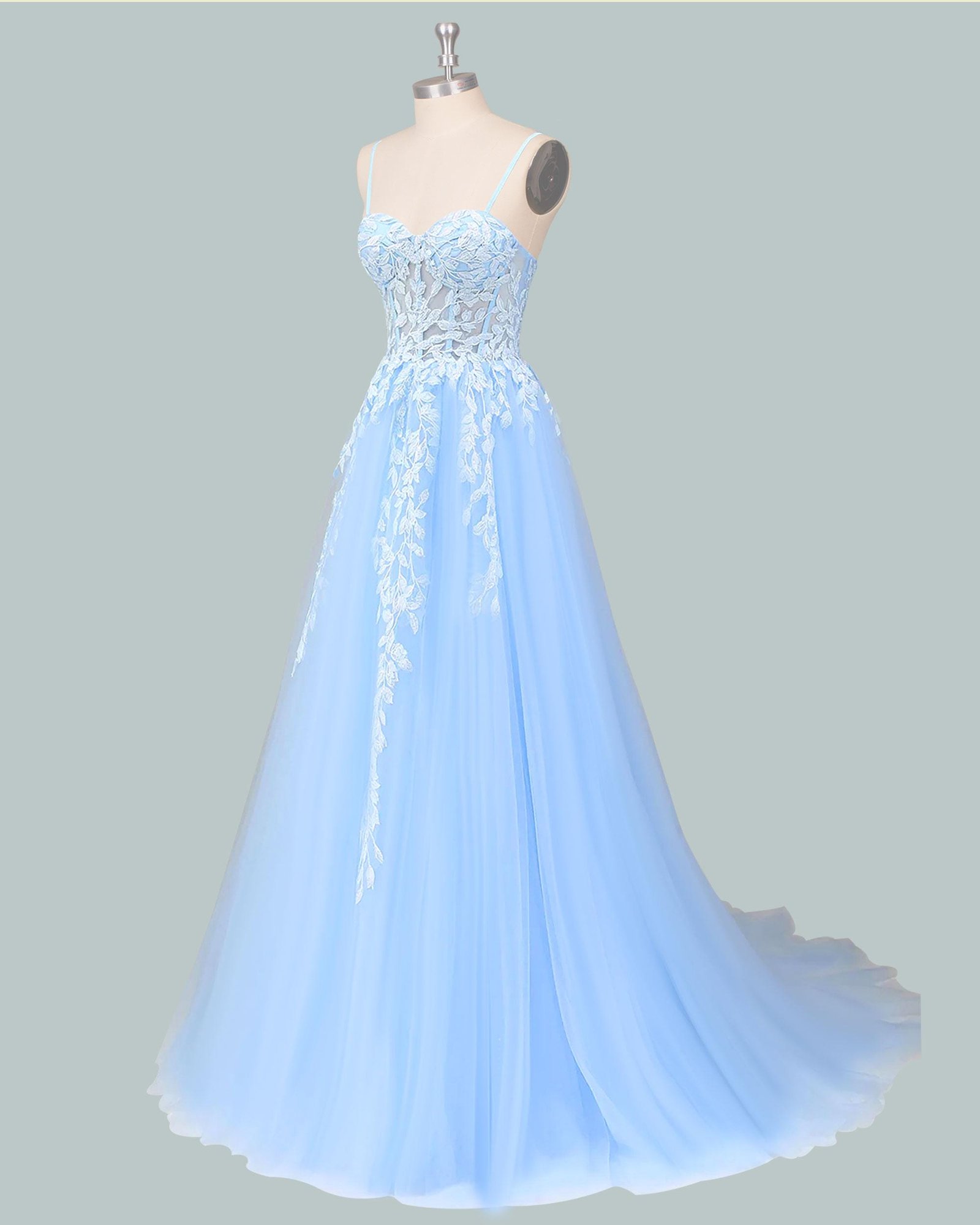 Blue Prom Dress 3D Floral Applique, Custom Made Satin Evening Gown, Formal Gala Wear - Image 4