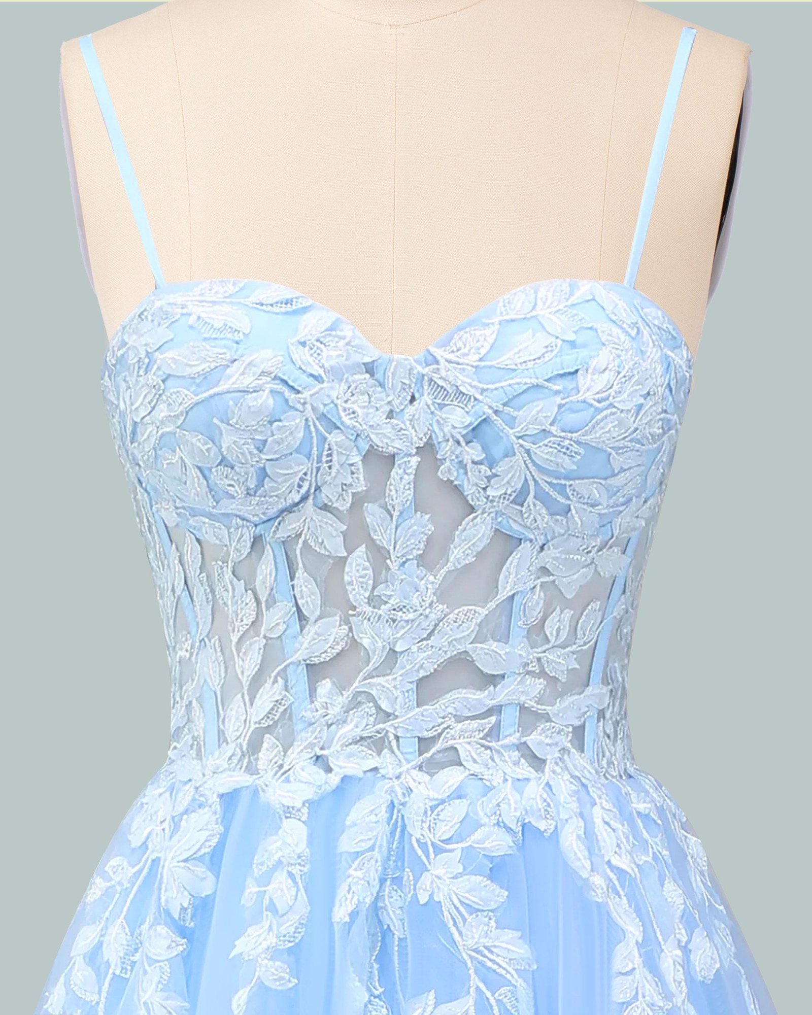Blue Prom Dress 3D Floral Applique, Custom Made Satin Evening Gown, Formal Gala Wear - Image 5