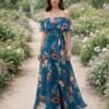 Blue Wedding Dress 3D Floral Applique