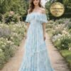 Blue Wedding Dress 3D Floral Applique