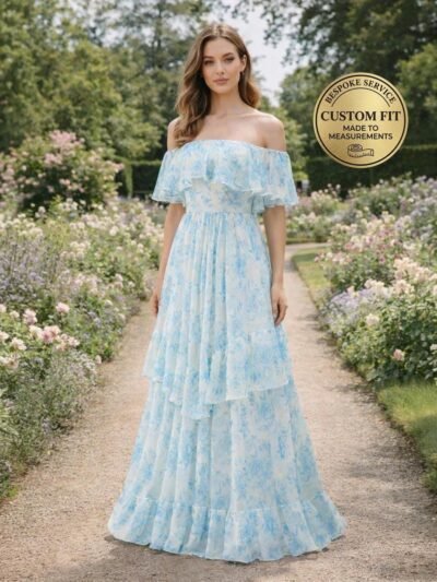 Blue Wedding Dress 3D Floral Applique