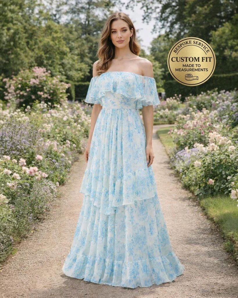 Blue Wedding Dress 3D Floral Applique