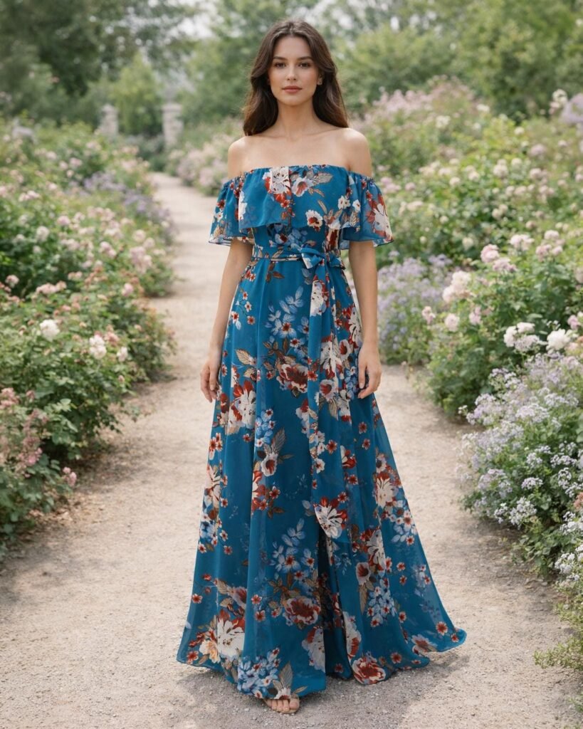 Blue Wedding Dress 3D Floral Applique