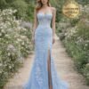 Blue Wedding Dress 3D Floral Applique