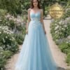 Blue Wedding Dress 3D Floral Applique