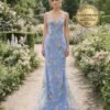 Blue Wedding Dress 3D Floral Applique