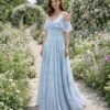 Blue Wedding Dress 3D Floral Applique