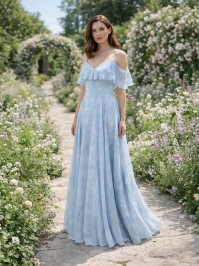 Blue Wedding Dress 3D Floral Applique