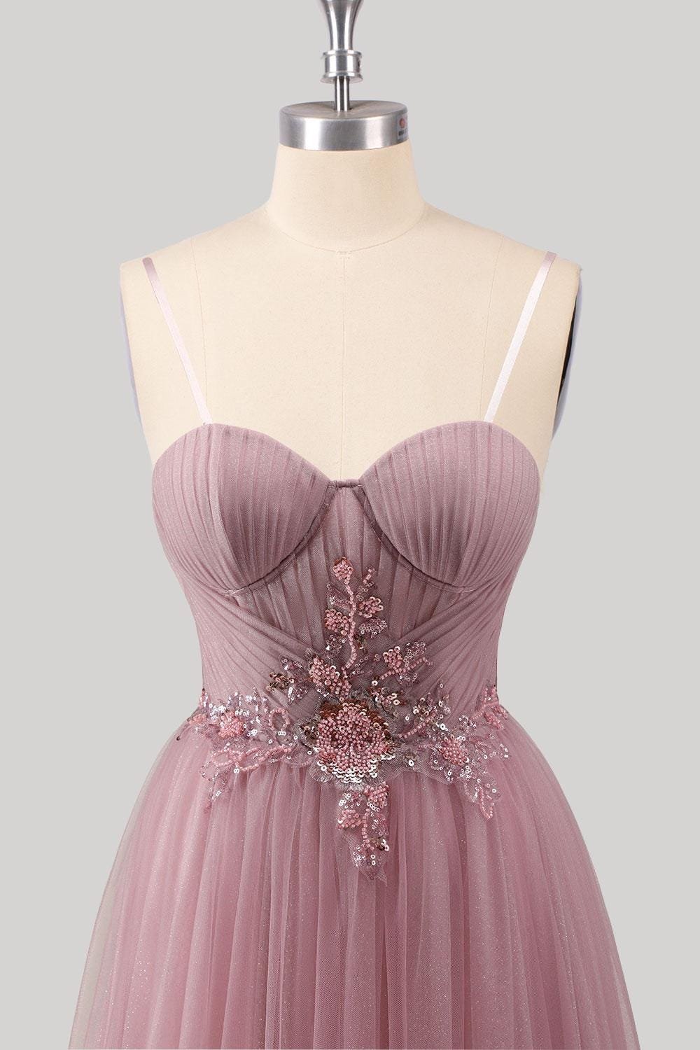 Blush Prom Dress 3D Floral Applique, Custom Made Crystal Evening Gown, Formal Gala Wear - Image 6