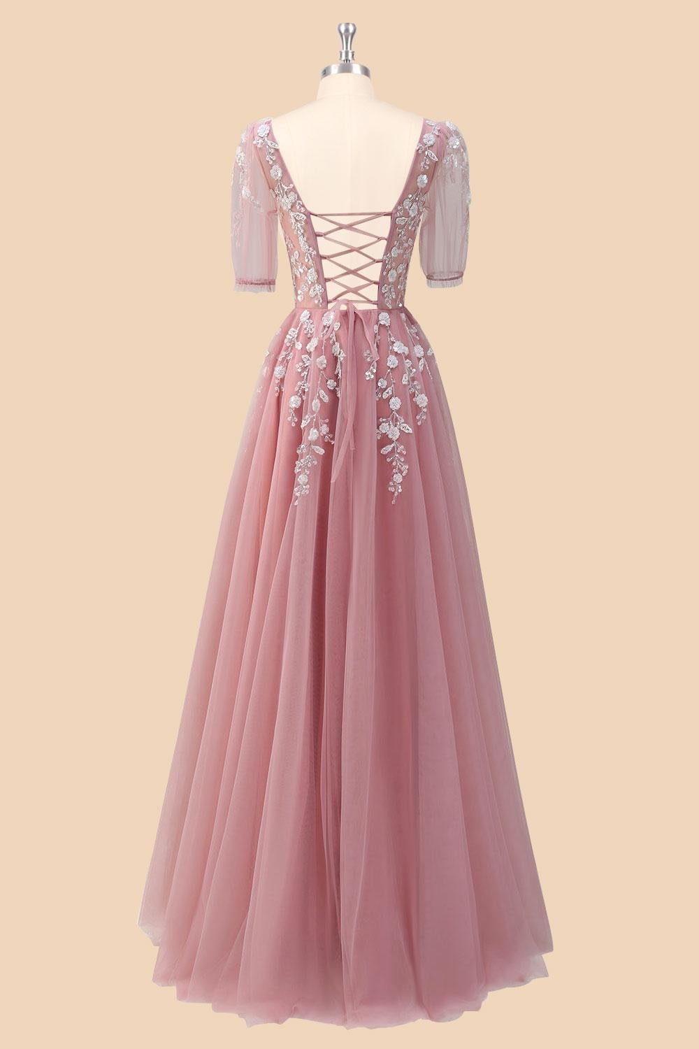 Blush Prom Dress 3D Floral Applique, Custom Made Embroidery Evening Gown, Formal Gala Wear - Image 4