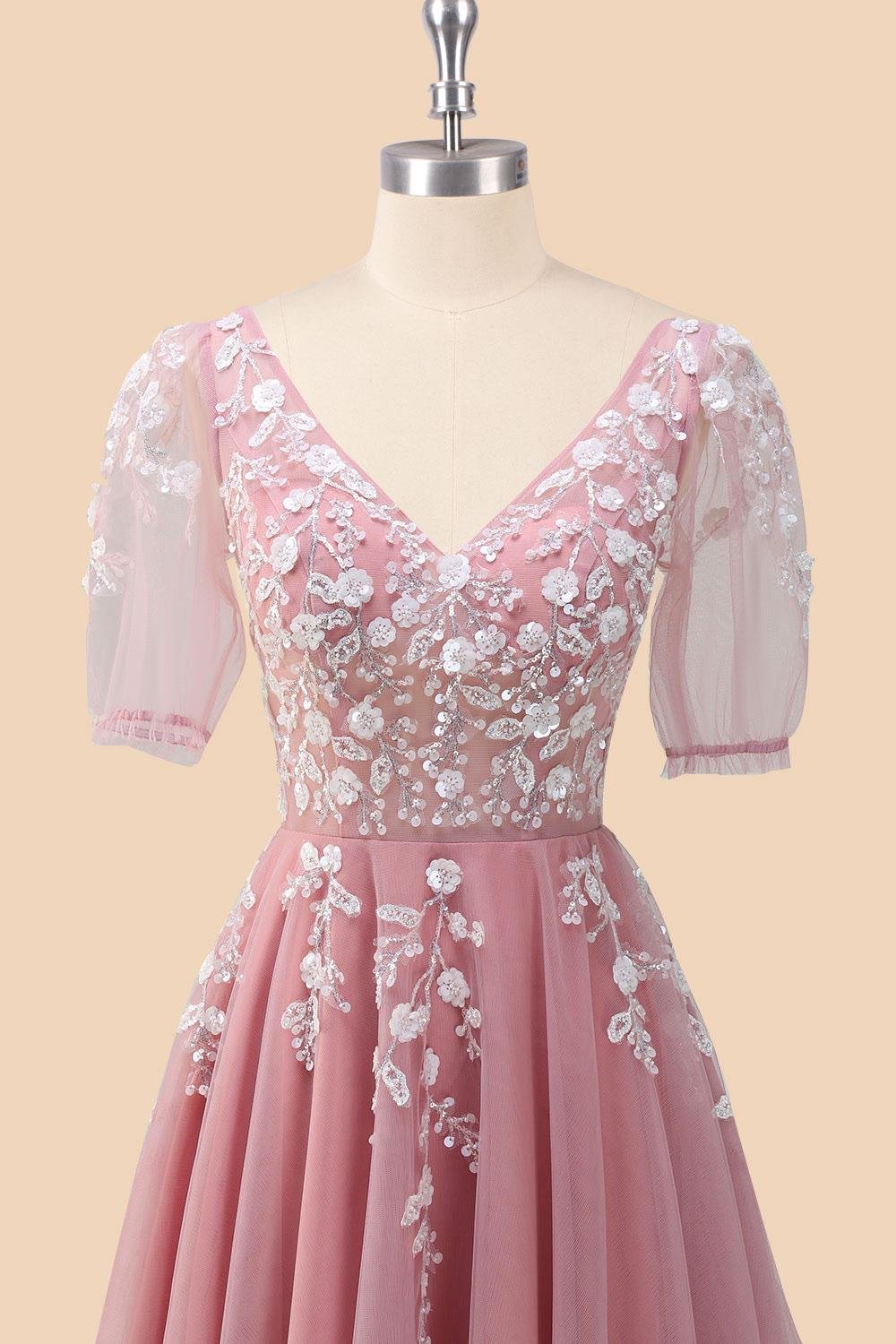 Blush Prom Dress 3D Floral Applique, Custom Made Embroidery Evening Gown, Formal Gala Wear - Image 5