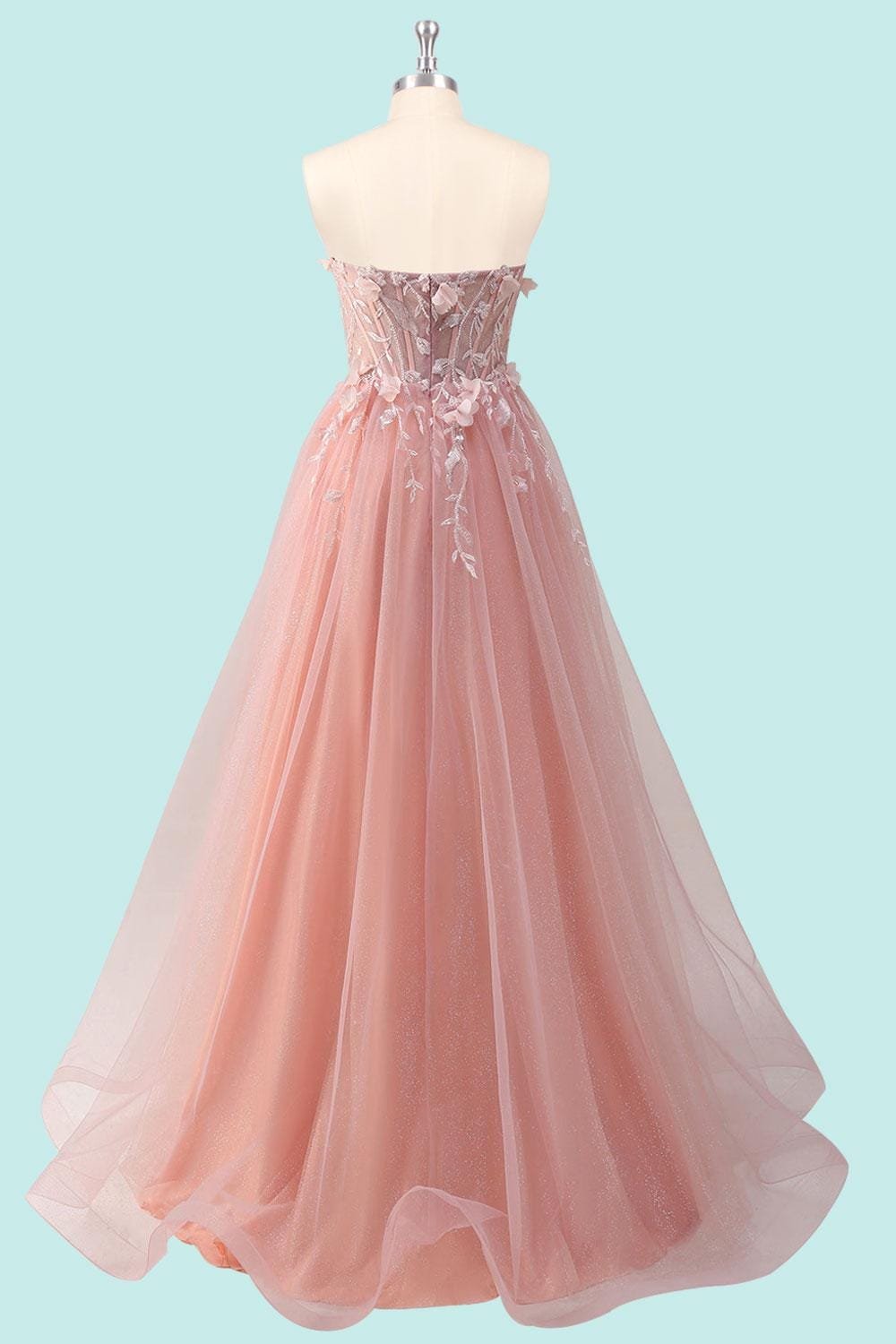 Blush Prom Dress 3D Floral Applique, Custom Made Embroidery Evening Gown, Formal Gala Wear - Image 5