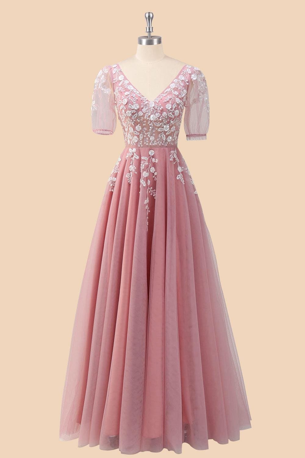 Blush Prom Dress 3D Floral Applique, Custom Made Embroidery Evening Gown, Formal Gala Wear - Image 6