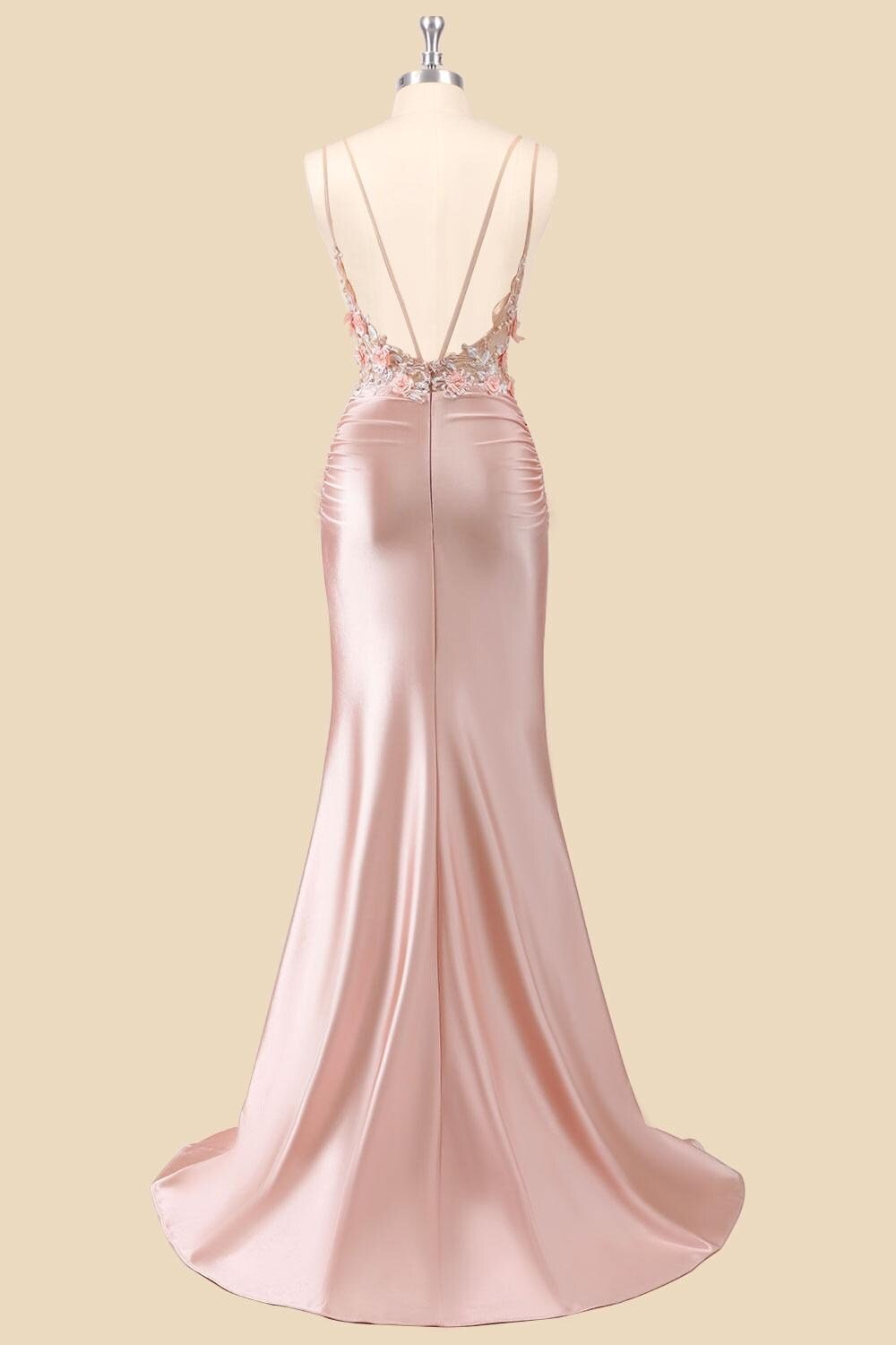Blush Prom Dress 3D Floral Applique, Custom Made Satin Evening Gown, Formal Gala Wear - Image 5