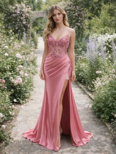 Blush Prom Dress  3D Floral Applique