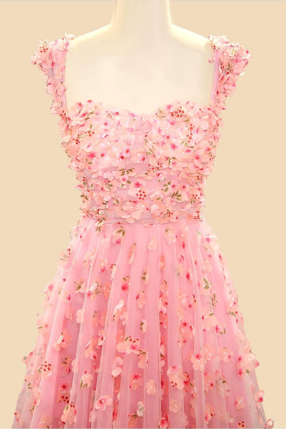 Blush Prom Dress 3D Floral Applique, Custom Made Satin Evening Gown, Formal Gala Wear - Image 6
