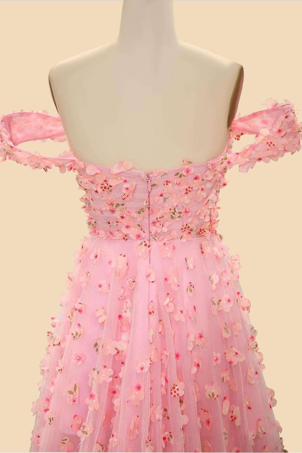 Blush Prom Dress 3D Floral Applique, Custom Made Satin Evening Gown, Formal Gala Wear - Image 7