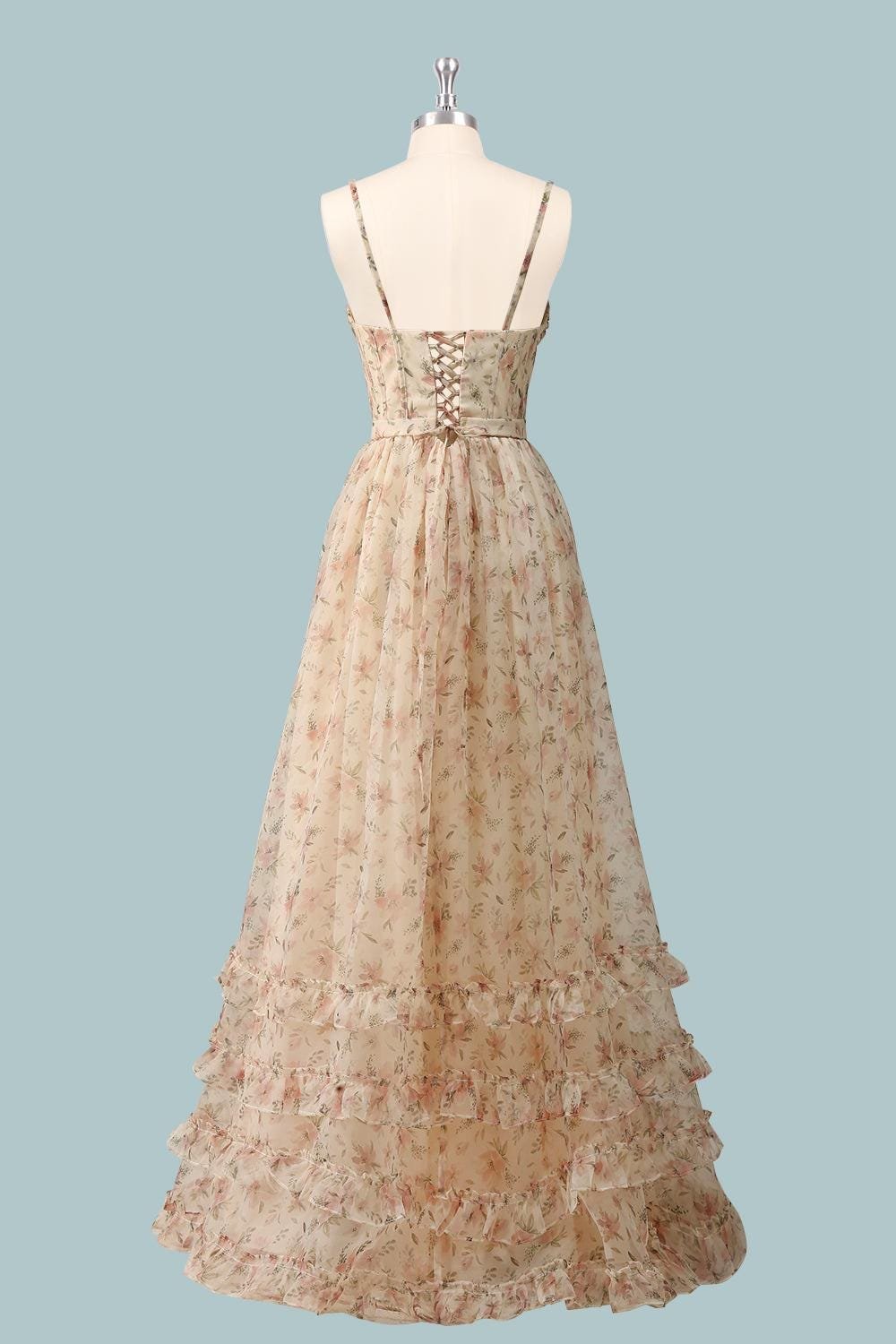 Champagne 2026 Prom Dress with 3D Floral Appliqué Custom Printed Flower Chiffon Evening Gown - Image 4