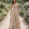Champagne Prom Dress  3D Floral Appl