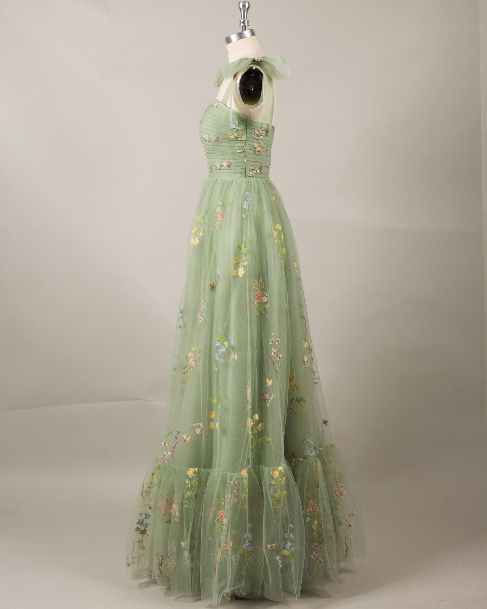 Champagne Prom Dress 3D Floral Appl, Custom Made Satin Evening Gown, Formal Gala Wear - Image 4