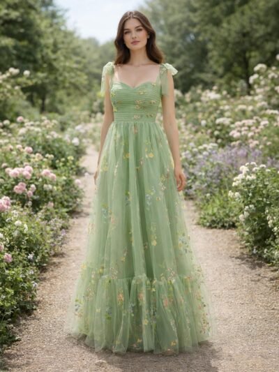 Champagne Prom Dress  3D Floral Appl